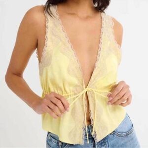 Butter Yellow Lace-Trimmed Tie Front Camisole